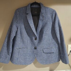 Talbots Aberdeen Blue Tattersail Plaid Wool Blazer Size 14WP